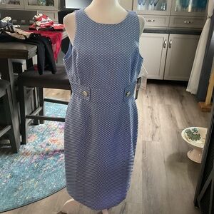 Tahari Blue and White Patterned Midi Dress